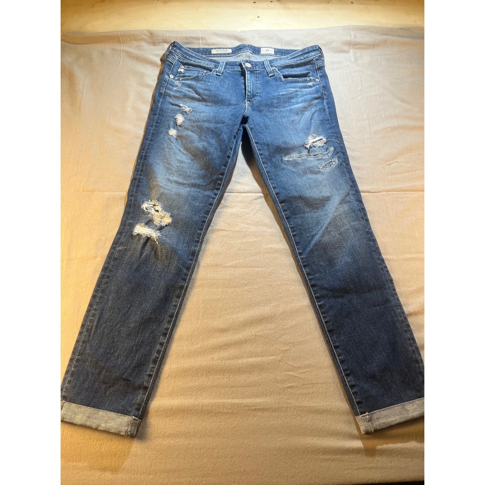 AG Adriano Goldschmied The Stilt Roll-Up Cigarette Distressed Jeans Blue 29